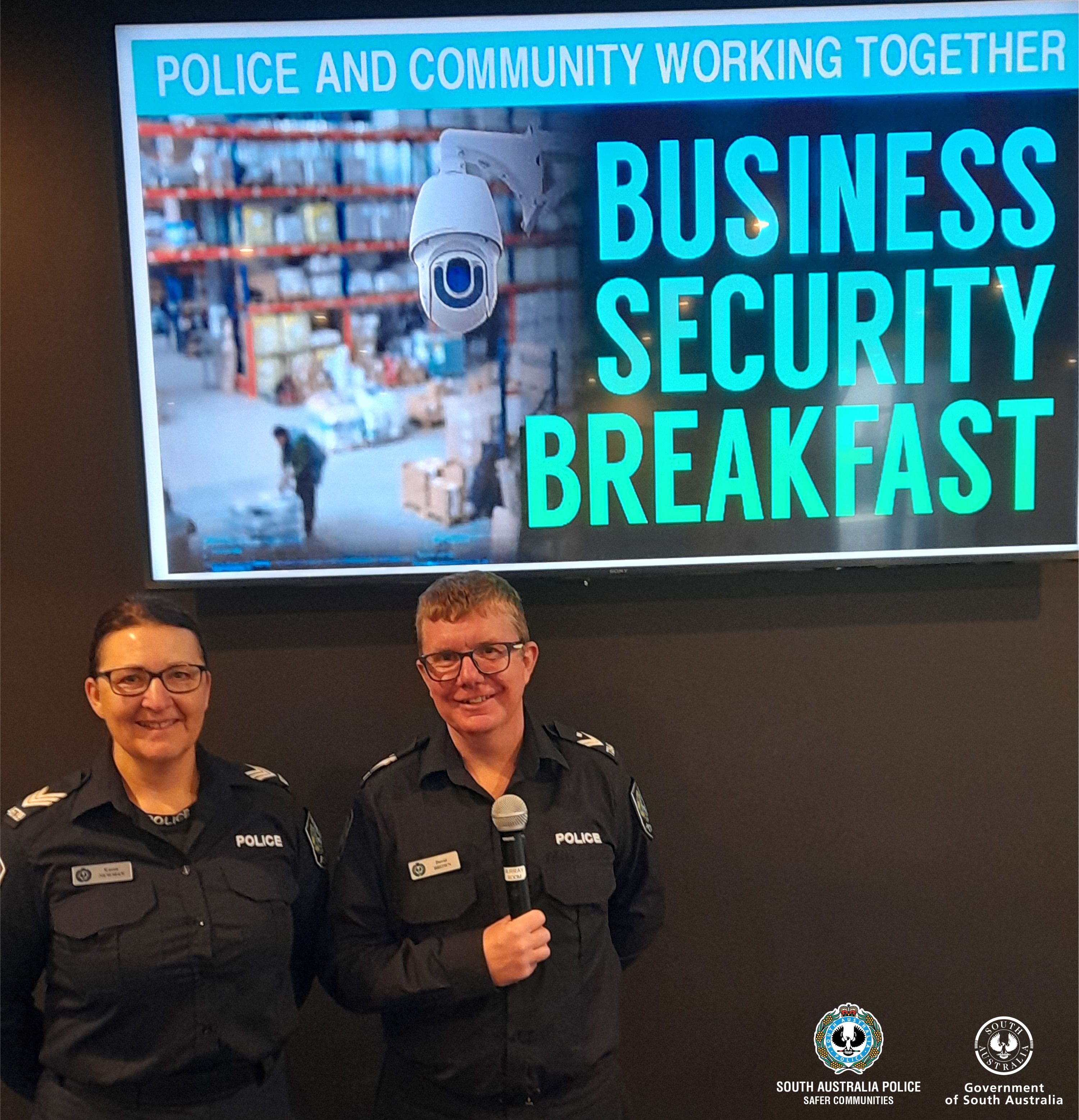 Sergeant Karen Newman and Senior Constable David Browne at the Police and Community Engagement forum. 